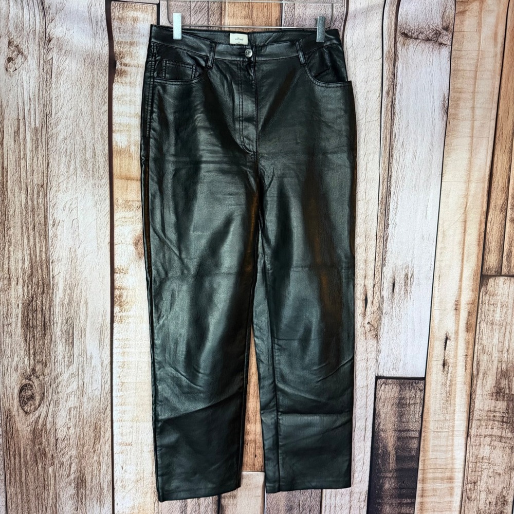 Wilfred Faux‎ Leather Pants Vegan Straight Leg Black Minimalist Chic Mod Size 12